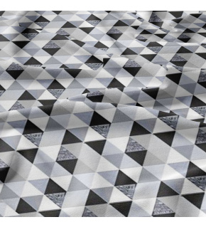 Bavlnená látka vzor trojuholníky šedé a čierne 9 cm, metráž 160 cm
