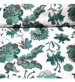 Bavlnená látka vzor kvetina Poviev zelený, biely podklad, metráž 160 cm   