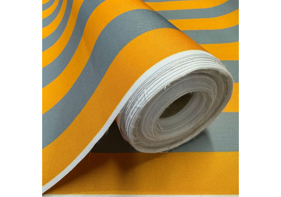 Látka do exteriéru na zahradné lehátka a húpacie siete, farba šedo-žltá, prúžok 5 cm