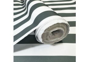 Látka do exteriéru na zahradné lehátka a húpacie siete, farba bielo-grafitová, prúžok 5 cm Látka do exteriéru na zahradné lehátka a húpacie siete, farba bielo-grafitová, prúžok 5 cm