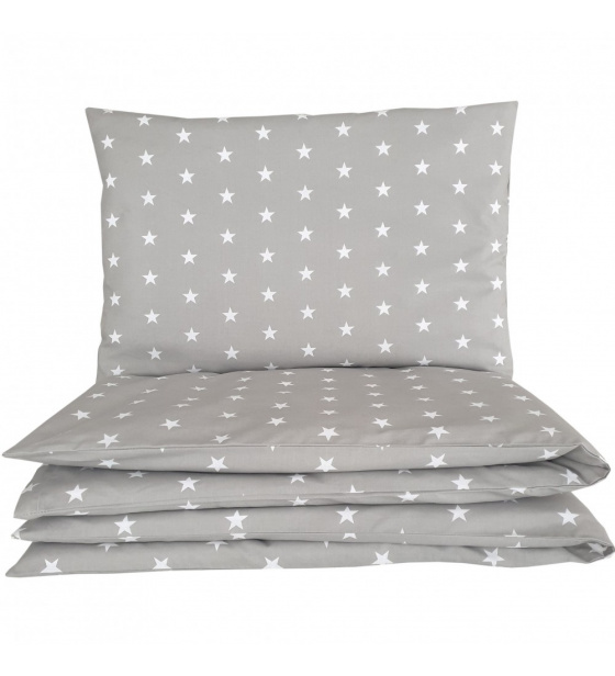 Detské obliečky do postieľky 2 dielne, vzor hviezdy, farba šedá 