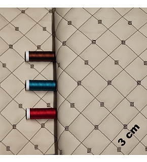 Ekokůže MIX 3x3 cm barva béžová prošívaná hnědými nitěmi, metráž, 1,45 m x 1 m