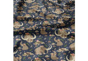  Bavlnená látka 443, vzor mamuti na granátovom podklade, metráž 150 cm    