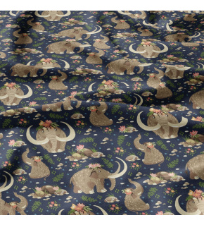  Bavlnená látka 443, vzor mamuti na granátovom podklade, metráž 150 cm    