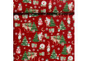 Vánoční bavlněná dekorační látka, metráž 160 cm, vzor sněhulák na červeném