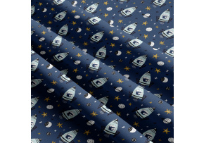 Detská bavlnená látka vzor raketa 675, farba svetlo-modrá, metráž 160 cm Detská bavlnená látka vzor raketa 675, farba svetlo-modrá, metráž 160 cm