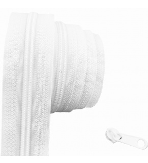 Zips špirálový, farba biela 5 mm, metráž 