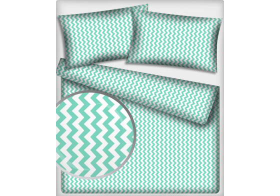 Dekorační dětské bavlněné látky metráž Cikcak barva mentolová