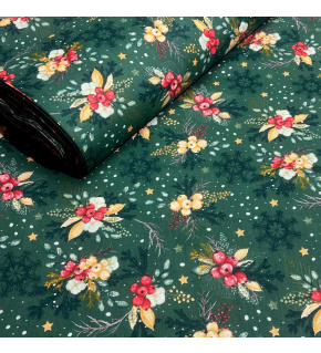 Vianočný vzor bavlnenej látky Vianoce, farba zelená, metráž 160 cm