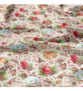 Vianočný vzor bavlnenej látky Vianoce 10 na svetlo-béžovej,  metráž 160 cm