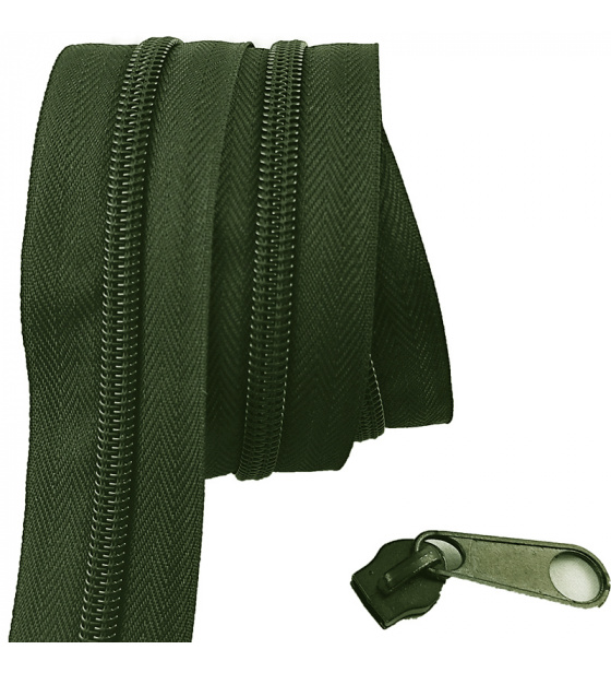 Zip spirálový khaki 5 mm metráž 