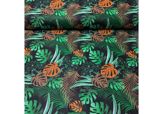 Bavlnená látka vzor Palma na čiernom