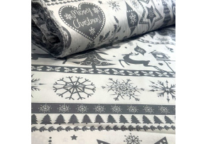 Škandinávsky vianočný vzor bavlnenej látky vzor 1440 na šedom, metráž 160 cm Škandinávsky vianočný vzor bavlnenej látky vzor 1440 na šedom, metráž 160 cm