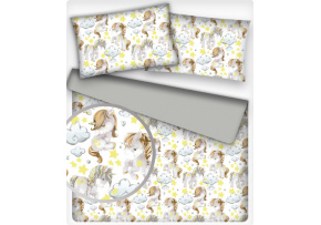  Bavlnená látka vzor šedý jednorožec  na bielom podklade, metráž 160 cm    