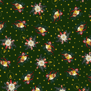 Vianočný vzor bavlnenej látky Vianočné Motív na zelenom, metráž 160 cm