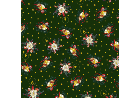 Vánoční bavlněná dekorační látka, metráž 160 cm, vzor Vánoční Motiv na zeleném