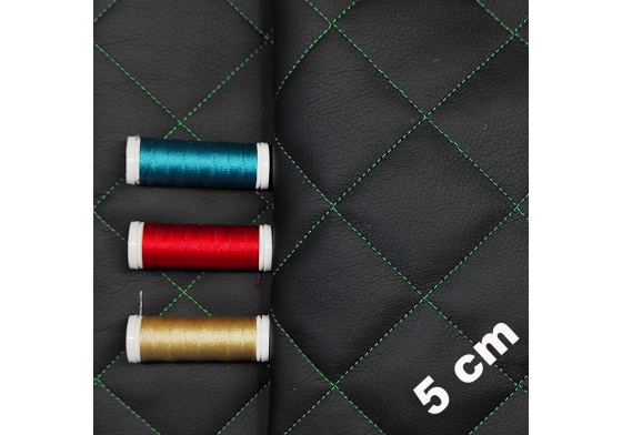 Ekokůže 5x5 barva Černá prošívaná Zelenými nitěmi  1,45 m x 0,5 m