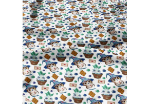 Bavlnená látka vzor Sova poštár na bielom