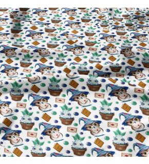 Bavlnená látka vzor Sova poštár na bielom