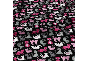 Bavlnená látka, vzor Mačky na čiernem podklade, metráž 160 cm 209