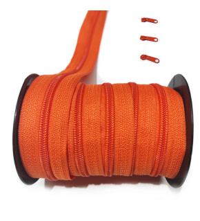 Zips špirálový, farba pomarančová 5 mm, metráž 