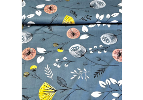 Bavlnené látky vzor Kvietky na Modrém, metráž 160 cm