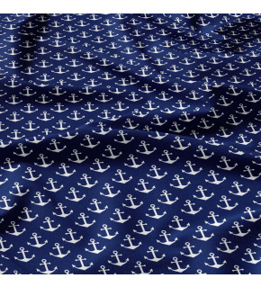 Bavlnená látka, vzor biele kotvy, modrý podklad, metráž 160 cm        
