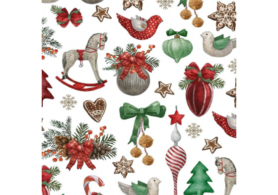 Vianočný vzor bavlnenej látky Kone na bielom, metráž 160 cm 