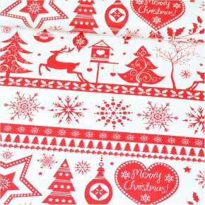 Škandinávsky vianočný vzor bavlnenej látky červený, metráž 160 cm