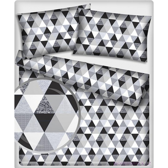 Bavlněná látka trojúhelníky šedé a černé 9 cm