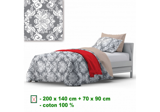 Bavlnené obliečky na zips, farba Šedá, 140x200 cm 