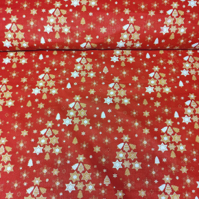 Vianočný vzor bavlnenej látky Vianočné Hviezdy na červenom, metráž 160 cm
