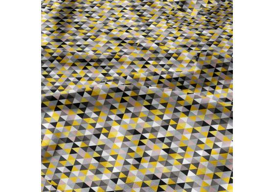Bavlnená dekoračná látka vzor Žlté trojuholníky 2 cm, metráž 160 cm