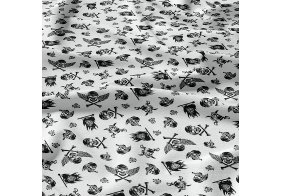 Bavlnená látka vzor lebky čierne na bielom, metráž 160 cm