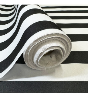 Látka do exteriéru na zahradné lehátka a húpacie siete, farba bielo-čierna, prúžok 5 cm