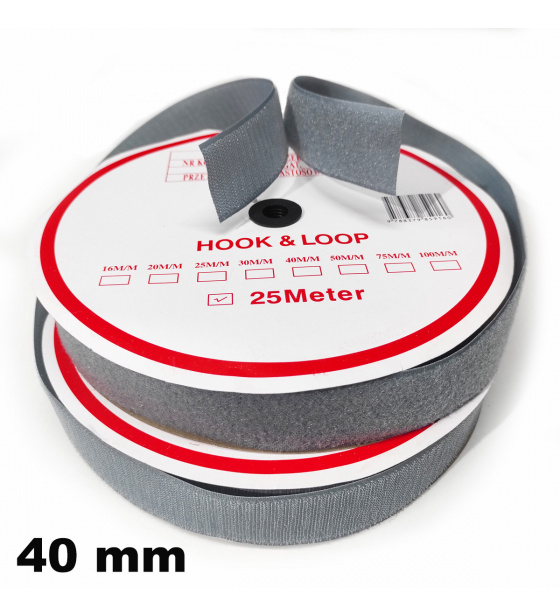 Pásek na suchý zip Háček a Smyčka set šedý 40 mm balení 25 m