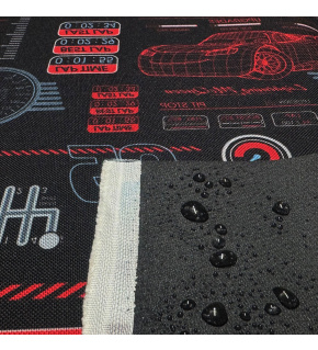 Nepremokavá látka Kodura Auta, farba Černá, metráž 150 cm