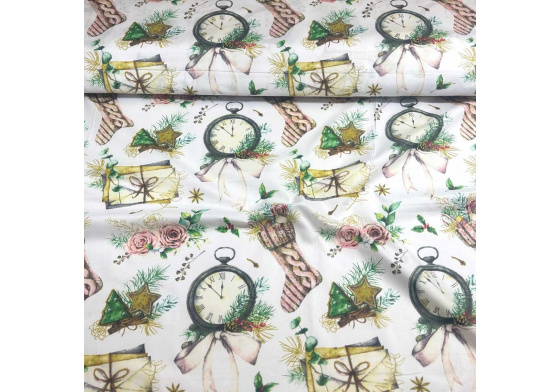 Vánoční bavlněná látka, metráž, šíře 160 cm, Vánoční motiv na Bílém