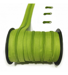Zips špirálový, farba zelená 5 mm, metráž 