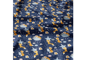 Bavlnená látka vzor líšky na modrom podklade, metráž 160 cm     