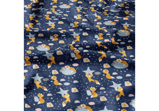 Bavlnená látka vzor líšky na modrom podklade, metráž 160 cm     