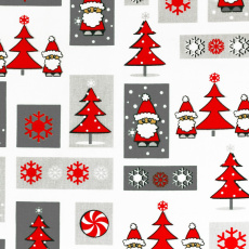 Vianočný vzor bavlnenej látky červeno-šedý, metráž 160 cm 