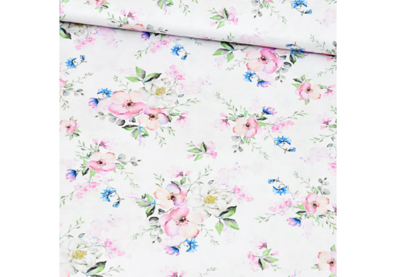 Dekorační dětská bavlněná látka vzor Květ Jabloně na bílém