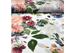 Bavlnené látky vzor Kvety na bielom, metráž 160 cm