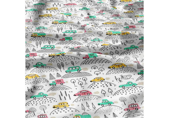 Bavlnená látka vzor autíčka mentol modern, metráž 160 cm 