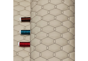 Ekokoža GEO farba béžová prešívaná hnedou niťou, metráž 145 cm