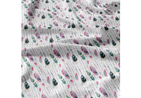 Bavlnená látka vzor zeleno-amarantové pierka, metráž 160 cm  