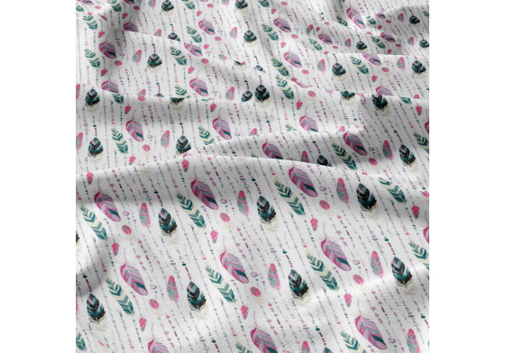 Bavlnená látka vzor zeleno-amarantové pierka, metráž 160 cm  