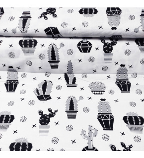 Bavlnená látka 1369, vzor čierne kaktusy na bielom podklade, metráž 160 cm     