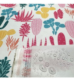 Nepremokavá látka Kodura kaktusy 12, farba bielá, metráž 150 cm   